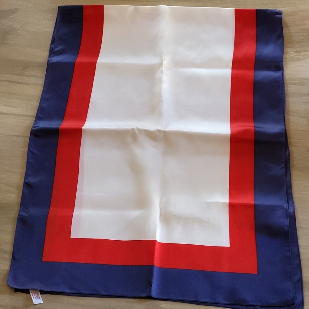 St. Michael 60s Rayon Twill Rectangular Red/white/blue Scarf Made In Italy
